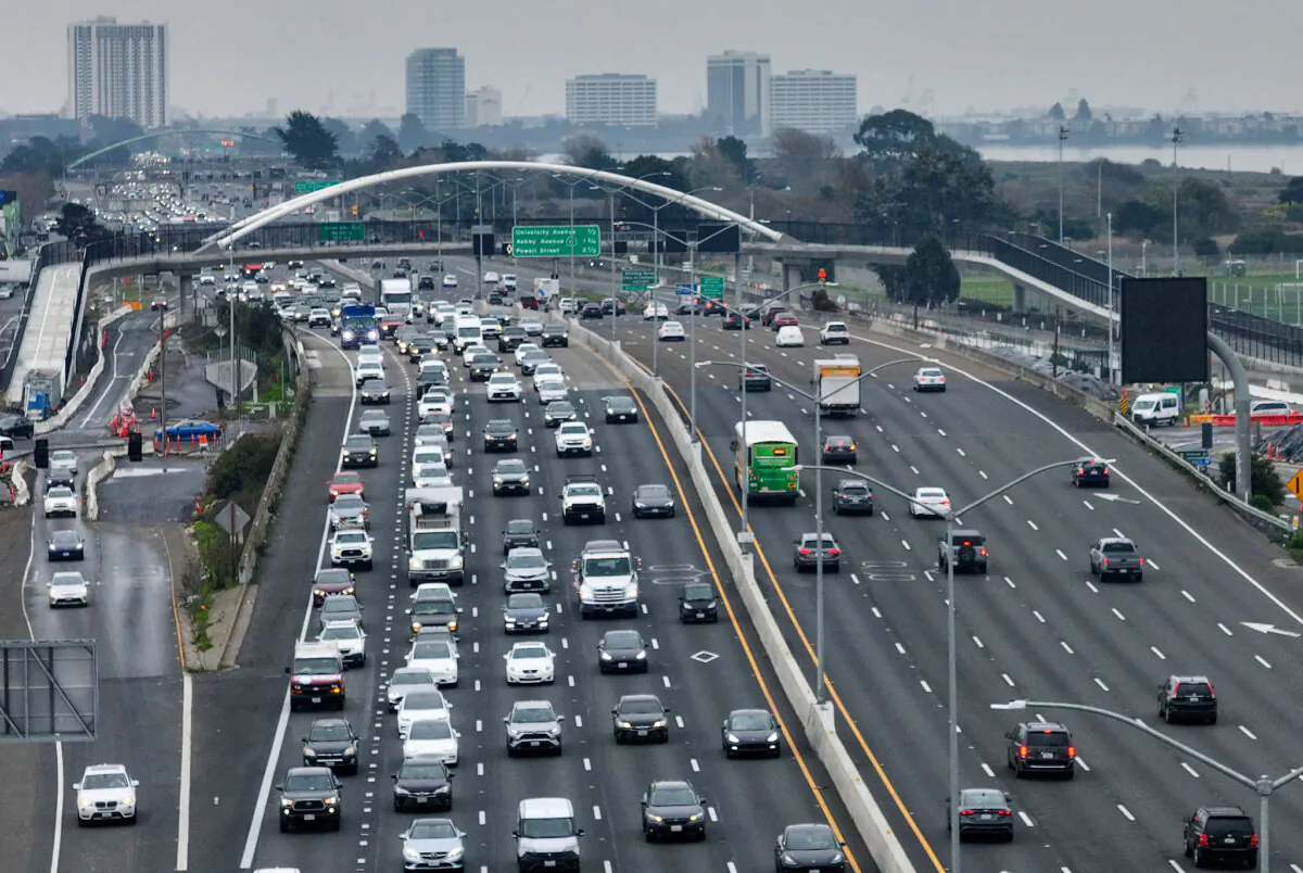 Cars travel along Interstate 80 in Berkeley, Calif., on Jan. 16, 2024. (Justin Sullivan/Getty Images)