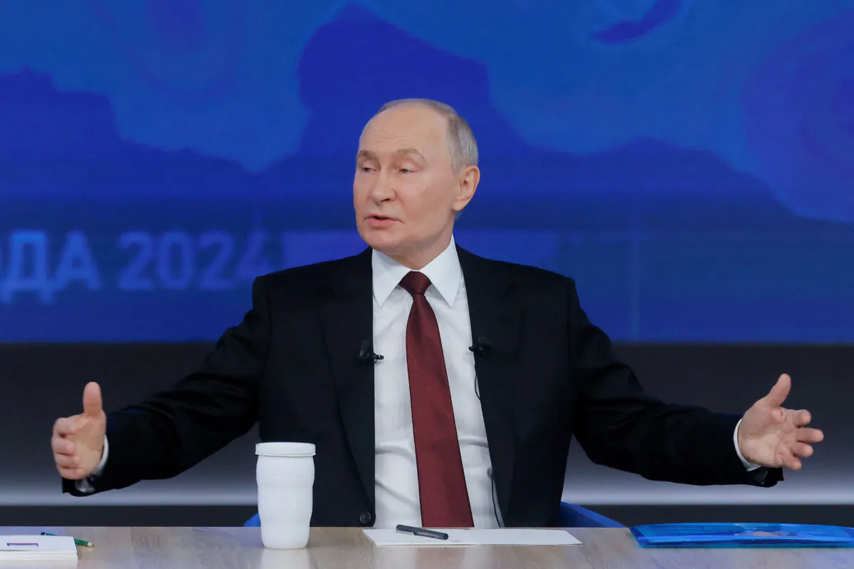 Russian President Vladimir Putin attends his annual end-of-year press conference and phone-in in Moscow on Dec. 19, 2024. (Maxim Shemetov/Reuters)