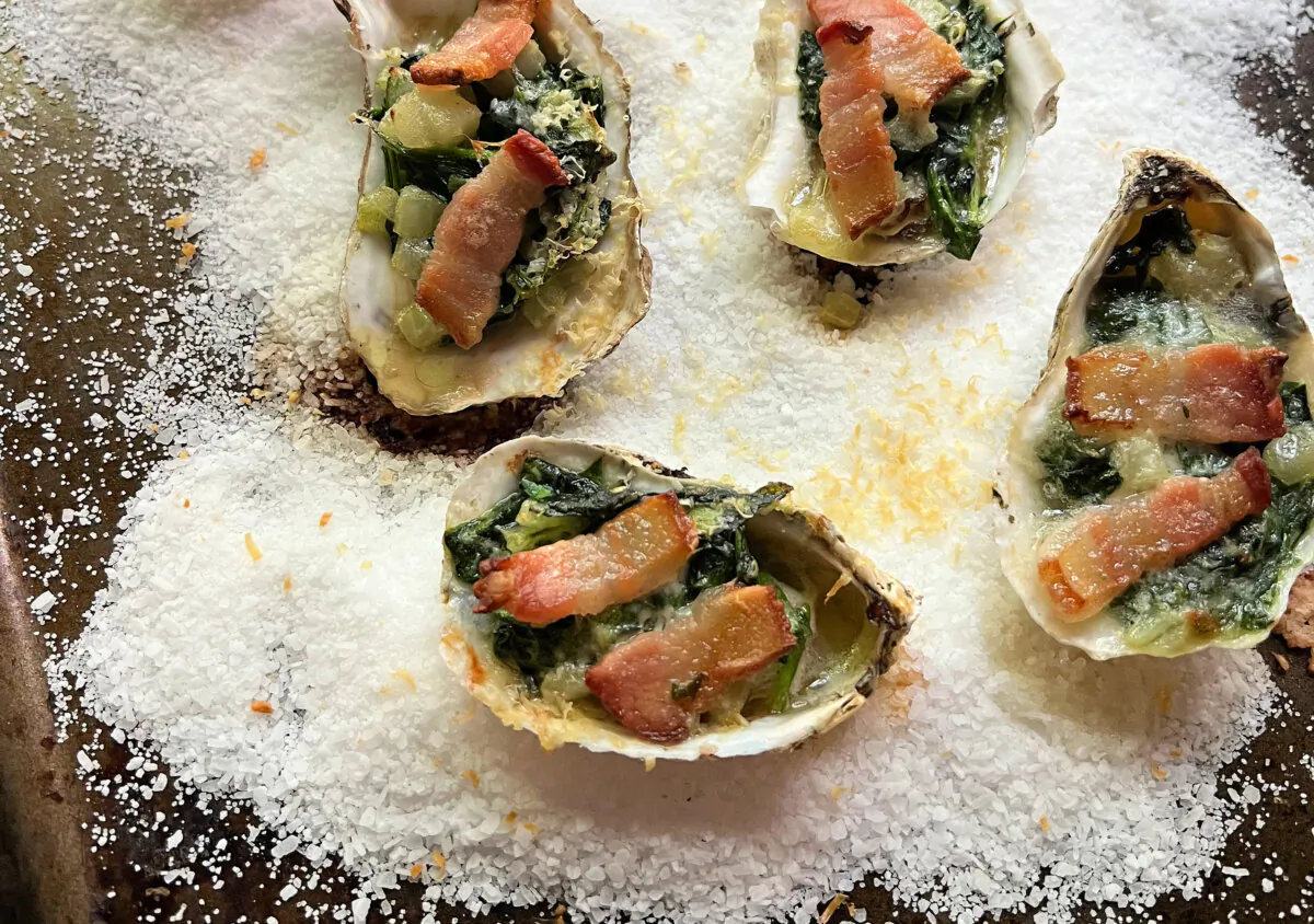 This Wellfleet twist on Oysters Rockefeller features fresh spinach and grated Pecorino-Romano cheese. (Gretchen McKay/Pittsburgh Post-Gazette/TNS)