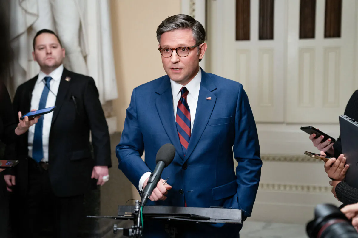 Speaker of the House Mike Johnson (R-La.) speaks to the media on Capitol Hill, on Dec. 19, 2024. (Allison Robbert/AFP via Getty Images)