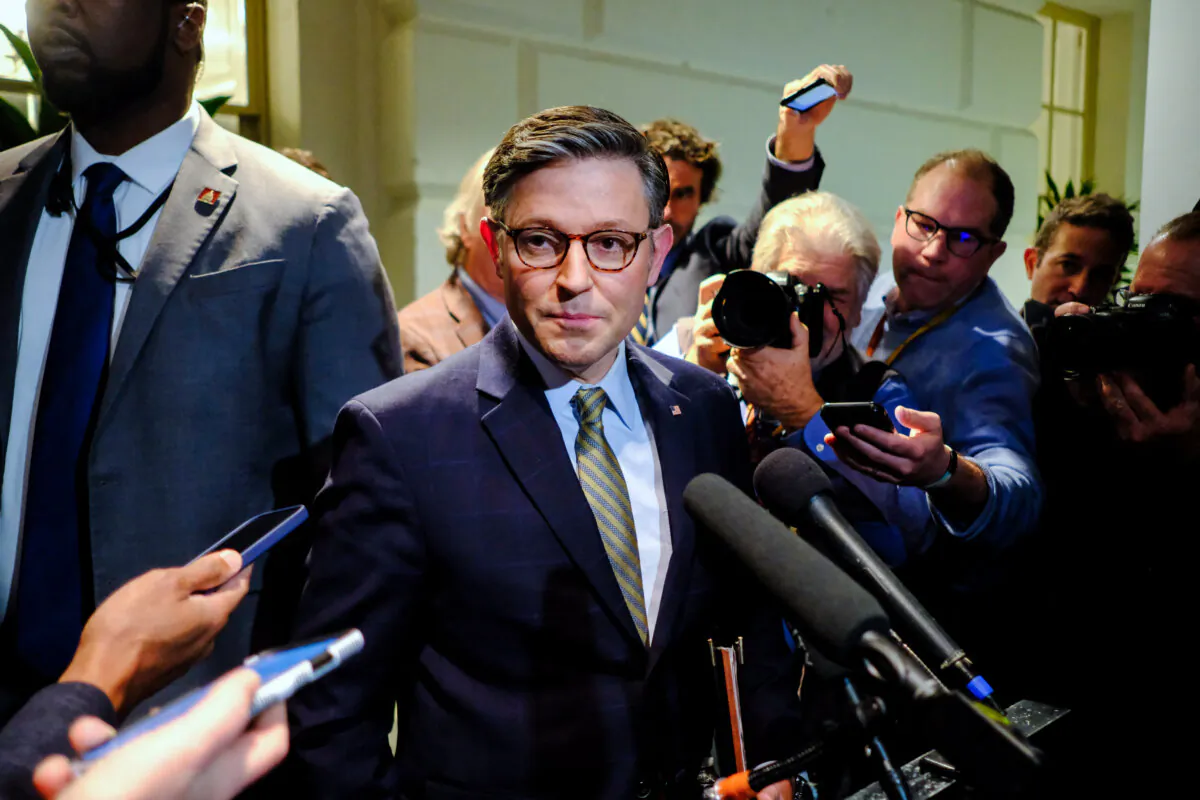 House Speaker Mike Johnson (R-La.) speaks to the press at the Capitol on Dec. 20, 2024. (Richard Pierrin/AFP  via Getty Images)