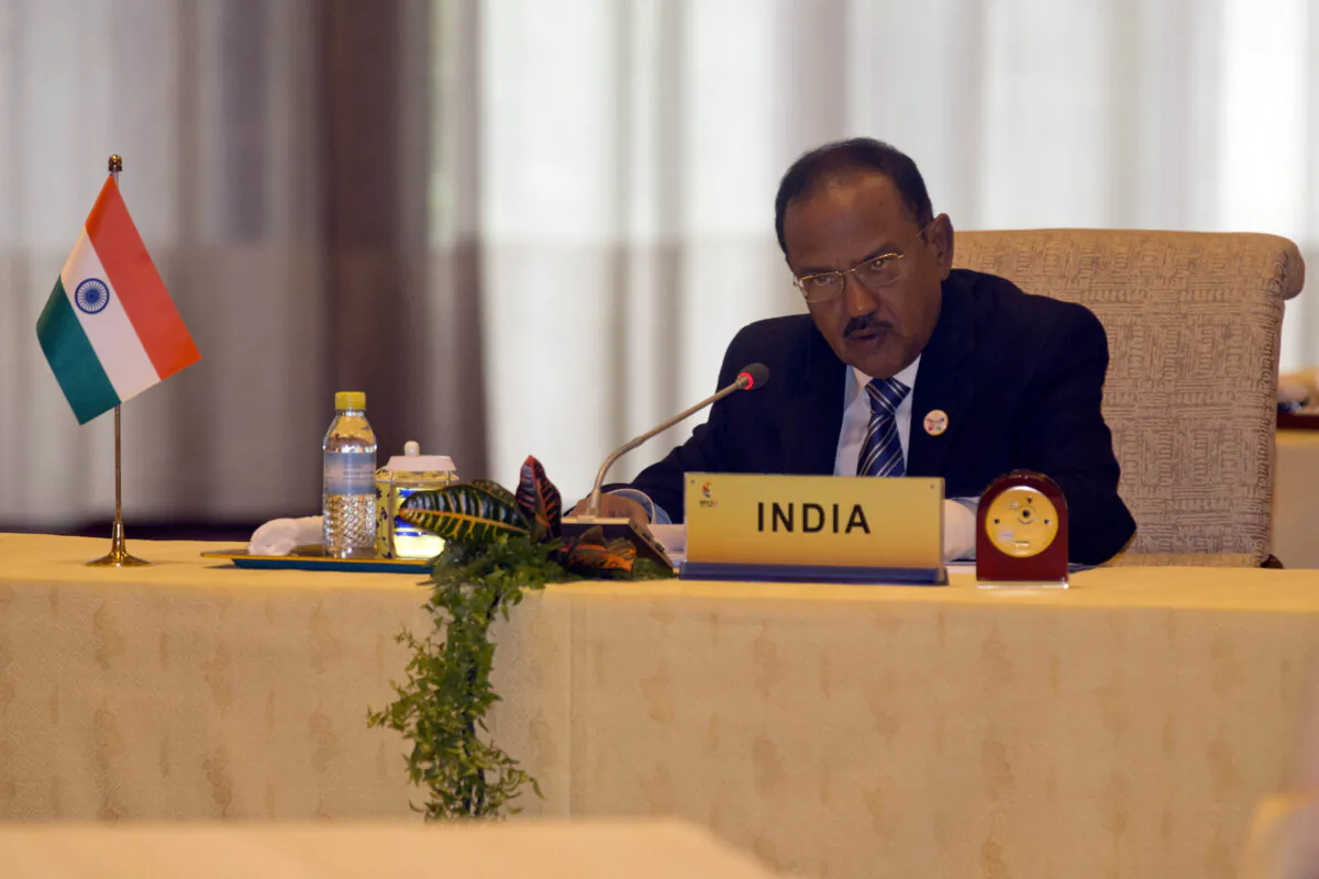 Indian National Security Advisor Ajit Doval attends the seventh meeting of BRICS senior representatives on security issues held at the Diaoyutai state guesthouse near front back to camera in Beijing on July 28, 2017. (NG HAN GUAN/AFP via Getty Images)