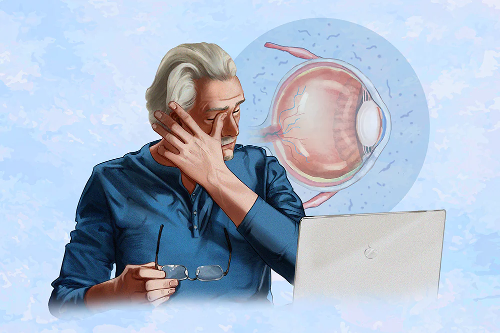Floaters may have many causes, including aging, injury or inflammation, and environmental factors. (Illustration by Minghui Zhang)