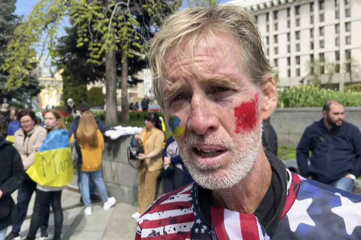 Ryan Wesley Routh is interviewed at a rally in Kyiv, Ukraine, on April 27, 2022. (AFPTV/AFP via Getty Images)