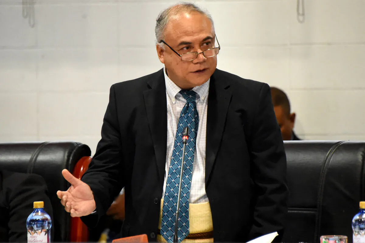 Tonga's new Prime Minister designate 'Aisake Valu Eke speaks to his nomination at the Tonga Legislative Assembly before the secret ballot for prime minister in Nuku'alofa, Tonga, on Dec. 24, 2024. (Tupou Vaipulu/AFP via Getty Images)