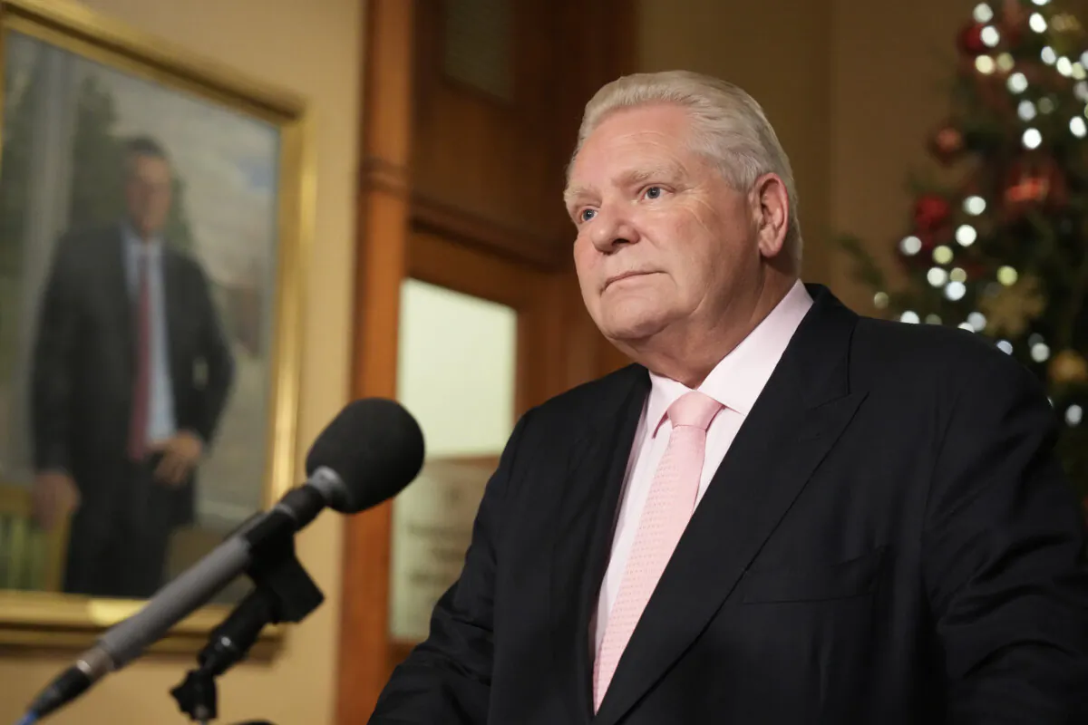 Ontario Premier Doug Ford speaks to the media outside of his office in the Queens Park Legislature, in Toronto, on Dec. 11, 2024. (The Canadian Press/Chris Young)