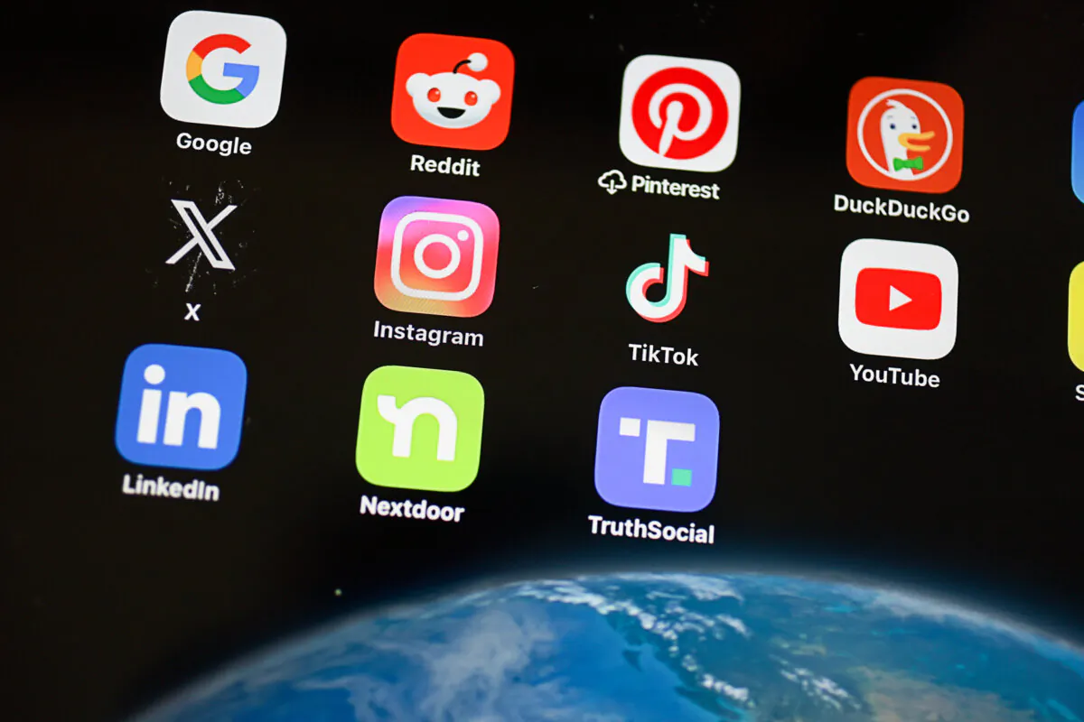 An illustration shows social media apps displayed on an iPad on Feb. 26, 2024. (Joe Raedle/Getty Images)