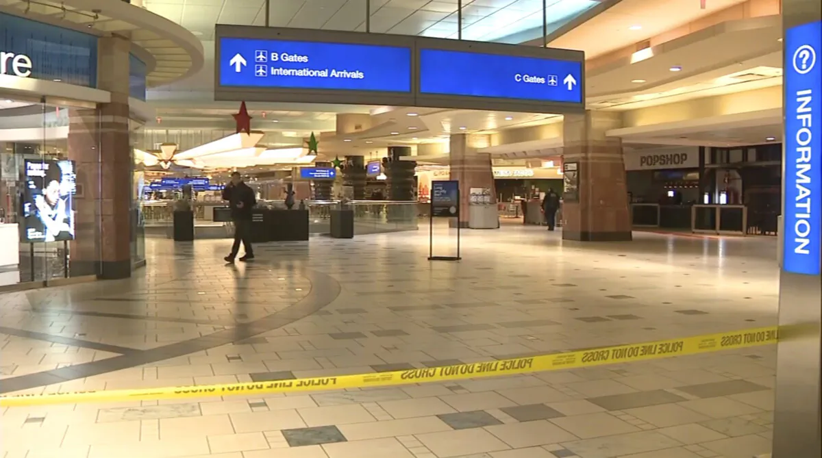 Police investigate a Christmas shooting at Sky Harbor Airport in Phoenix on Dec. 25, 2024. (KNXV via AP)