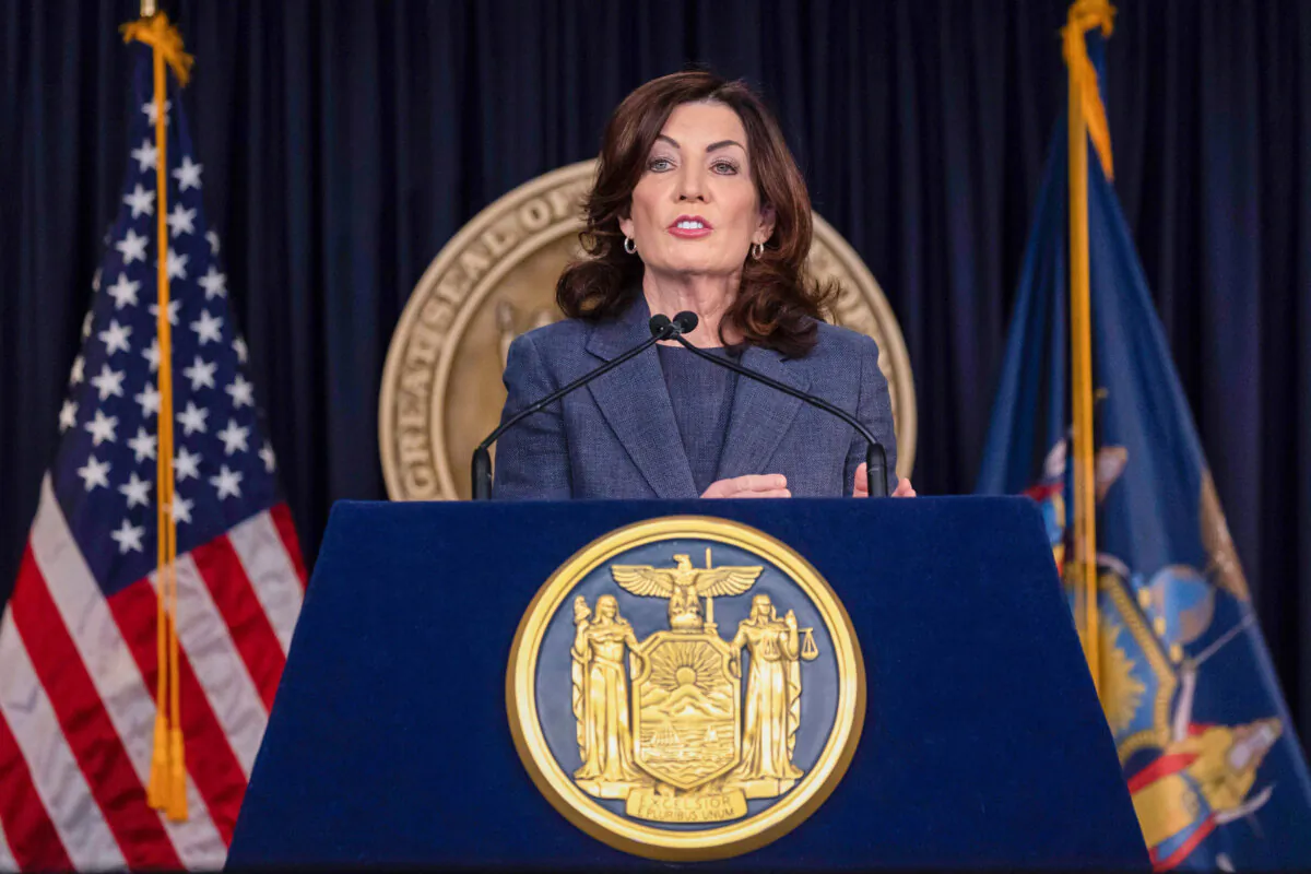 New York Gov. Kathy Hochul at a press conference in New York on March 13, 2023. (Yuki Iwamura/AP Photo)