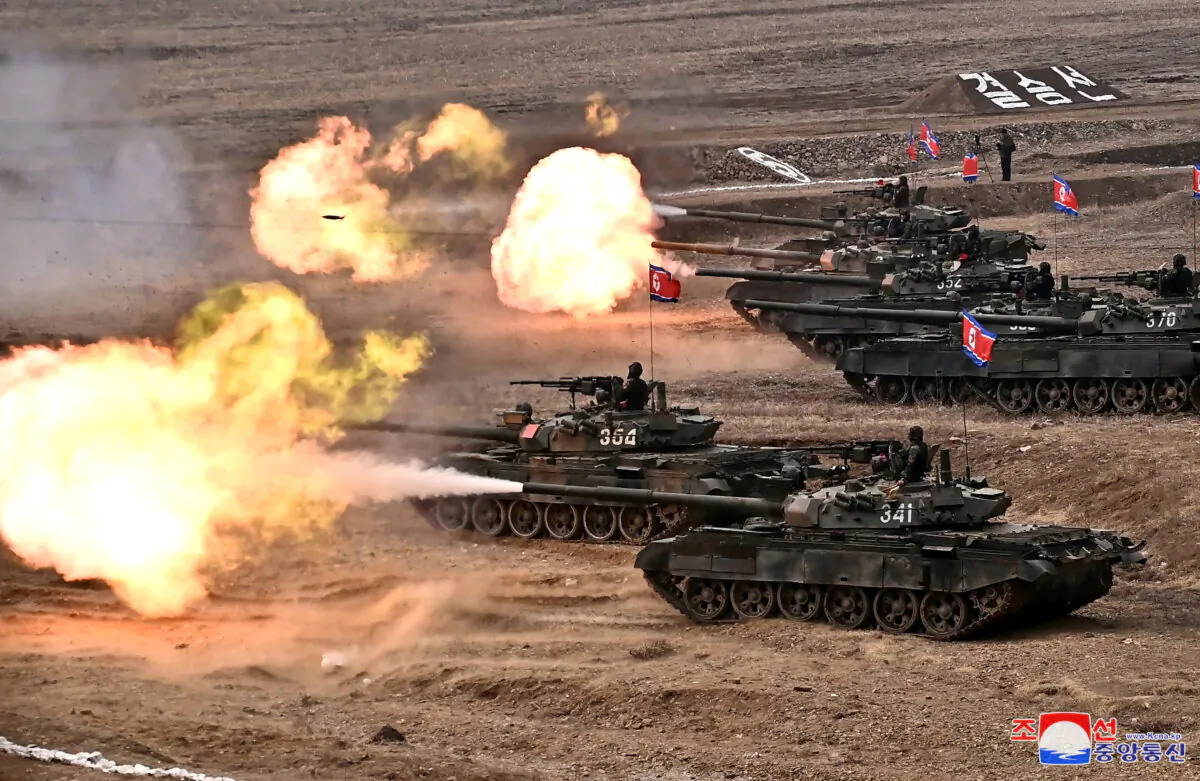 A military demonstration involving tank units and guided by North Korean leader Kim Jong Un (not pictured) is held in North Korea, March 13, 2024 in this picture released on March 14, 2024, by the Korean Central News Agency.  (KCNA via Reuters)