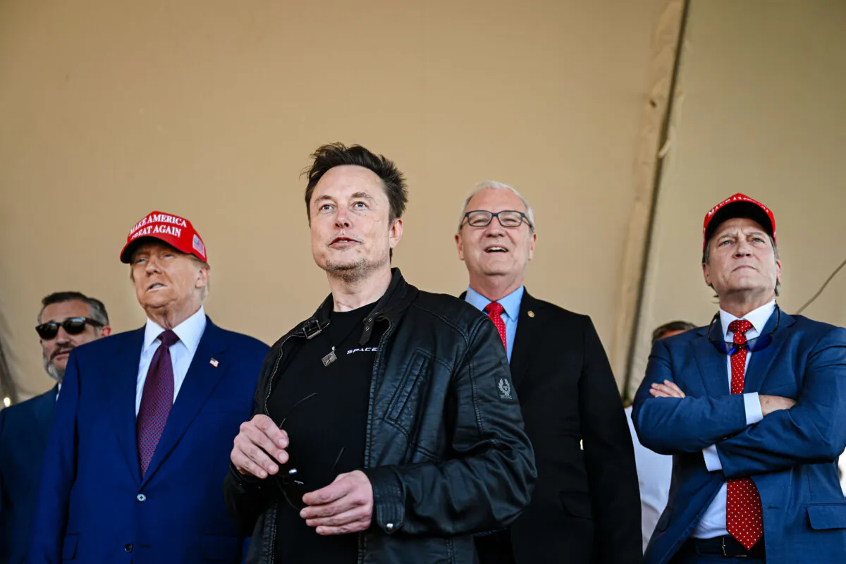 President-elect Donald Trump speaks alongside Elon Musk (C) and congressional members, including (L-R) Sens. Ted Cruz (R-Texas) and Kevin Cramer (R-N.D.) and Rep. Ronny Jackson (R-Texas), before attending a viewing of the launch of the sixth test flight of the SpaceX Starship rocket in Brownsville, Texas, on Nov. 19, 2024. (Brandon Bell/Getty Images)