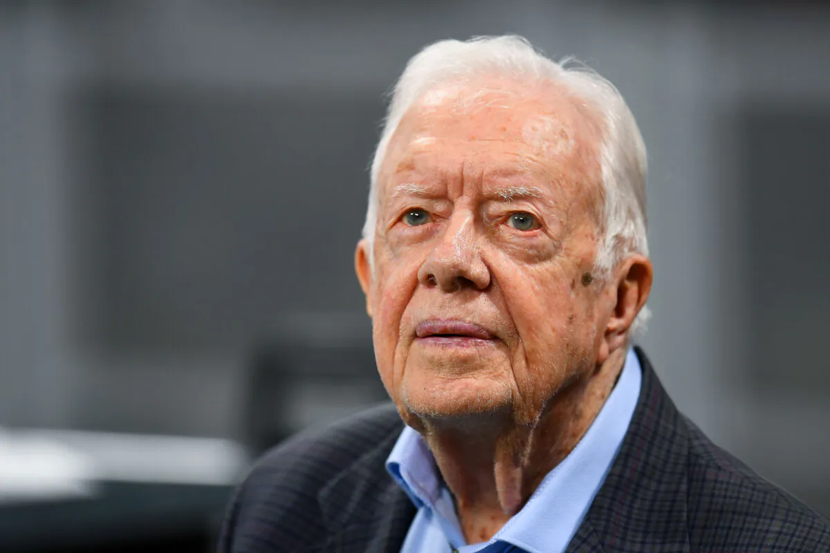 Former President Jimmy Carter prior to the game between the Atlanta Falcons and the Cincinnati Bengals at Mercedes-Benz Stadium in Atlanta, on Sept. 30, 2018. (Scott Cunningham/Getty Images)