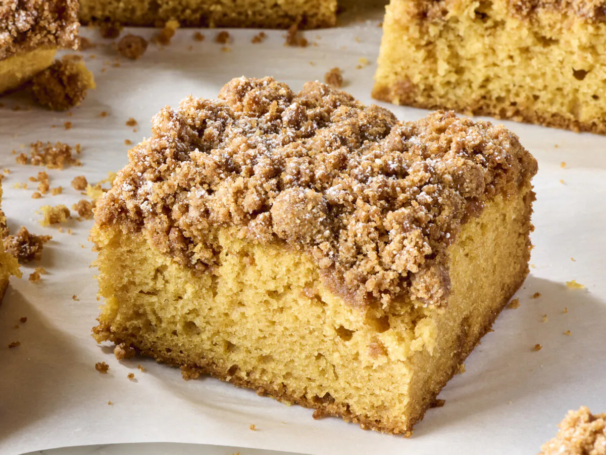 Fluffy, moist, and topped with a tender cinnamon crumb topping, this old-school cake is your coffee's new best friend. (Alex Lepe/TCA)