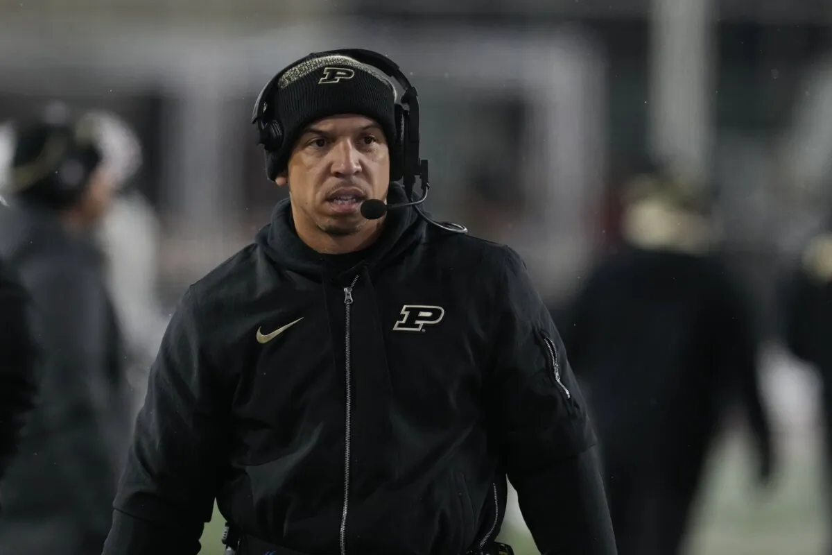 Purdue head coach Ryan Walters watches during the second half of an NCAA college football game against Indiana, in Bloomington, Ind., on Nov. 30, 2024. (Darron Cummings/AP Photo)