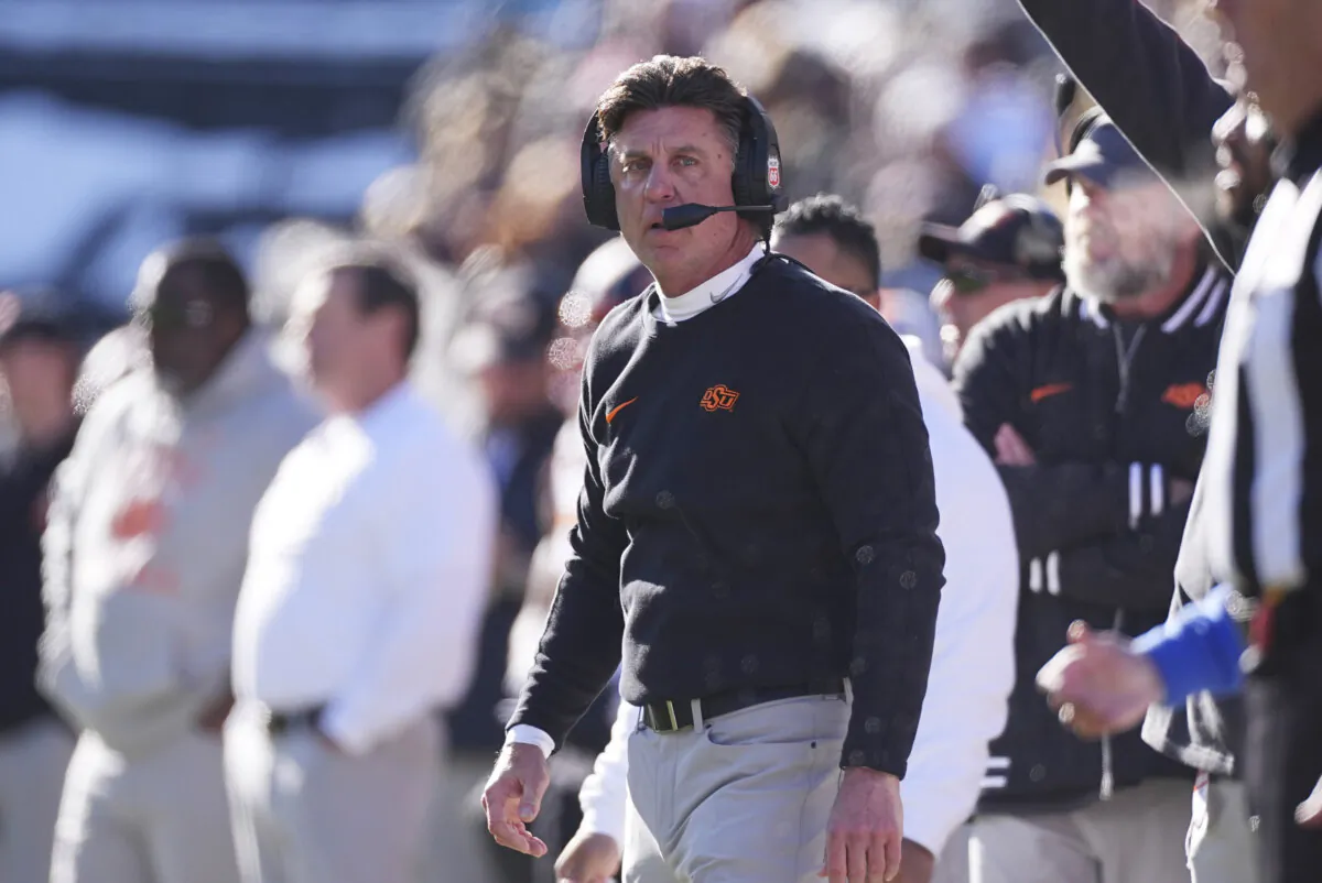 Oklahoma State head coach Mike Gundy in the first half of an NCAA college football game Friday, Nov. 29, 2024, in Boulder, Colo. (David Zalubowski/AP Photo)