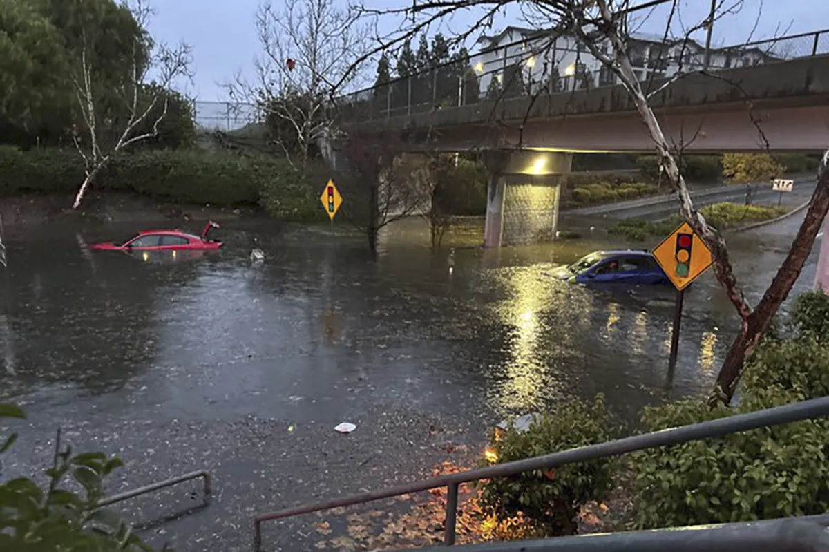 Flooding near the intersection of Murrieta Blvd. and Stanley Blvd. during a storm, in Livermore, Calif., Dec. 14, 2024. (Livermore Police Dept. via AP)