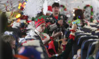 Flight Takes Children to Visit Santa at North Pole Scene in Transformed Denver Airport Hangar