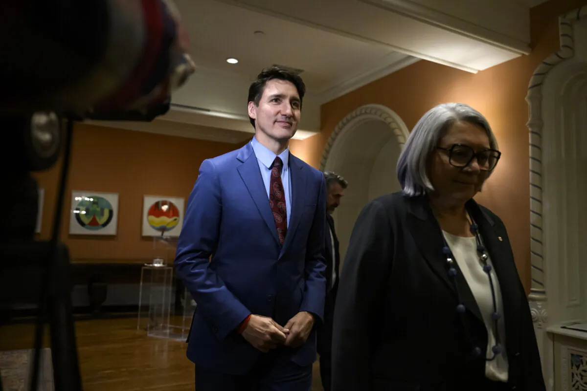 Prime Minister Justin Trudeau and Gov. Gen. Mary Simon depart after Dominic LeBlanc, not shown, was sworn in as finance minister during a ceremony at Rideau Hall in Ottawa, Ont., on Dec. 16, 2024. (Justin Tang/The Canadian Press via AP, File)