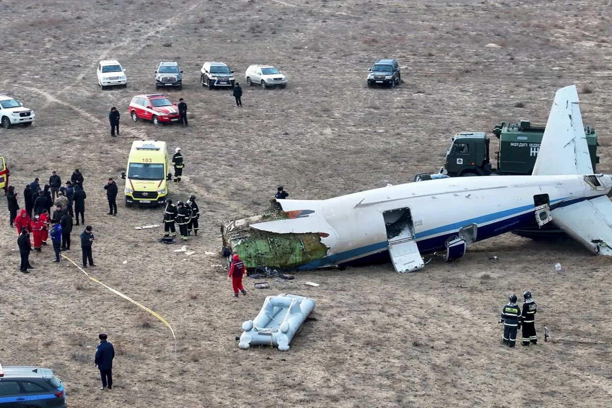 The crash site of an Azerbaijan Airlines passenger plane near the city of Aktau, Kazakhstan, on Dec. 25, 2024. (Azamat Sarsenbayev/AP Photo)