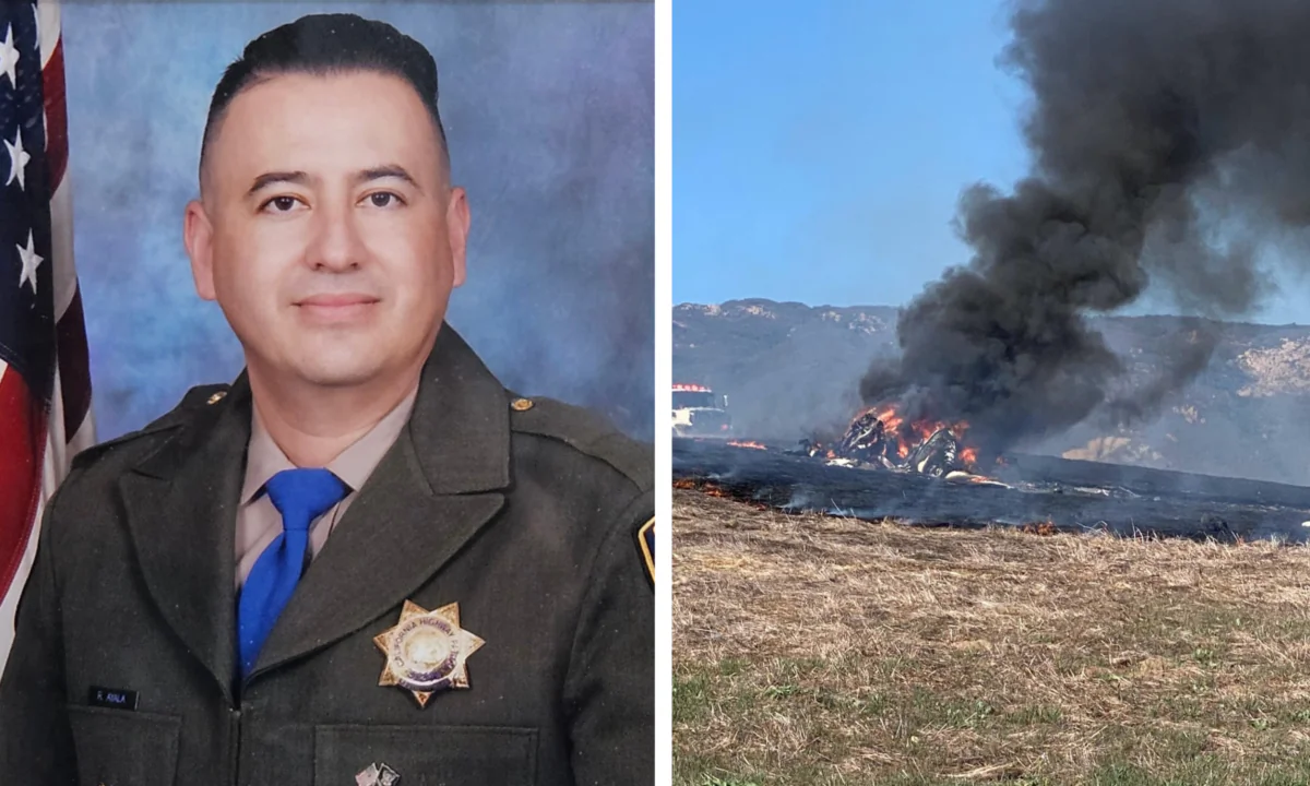 California Highway Patrol Officer Ayala (L); A small aircraft crashed in an empty field near U.S. 101 in Santa Barbara County on Jan. 29, 2025. (California Highway Patrol)