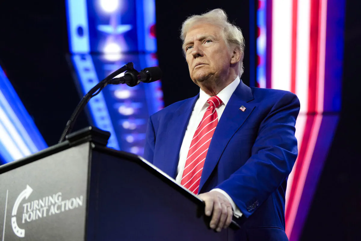 President-elect Donald Trump speaks at AmericaFest in Phoenix, on Dec. 22, 2024. (Rick Scuteri/AP Photo)