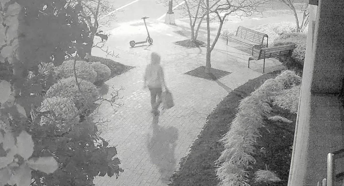 An image from video shows a person planting a pipe bomb near the headquarters of the Democratic National Committee on Jan. 5, 2021. (FBI via The Epoch Times)