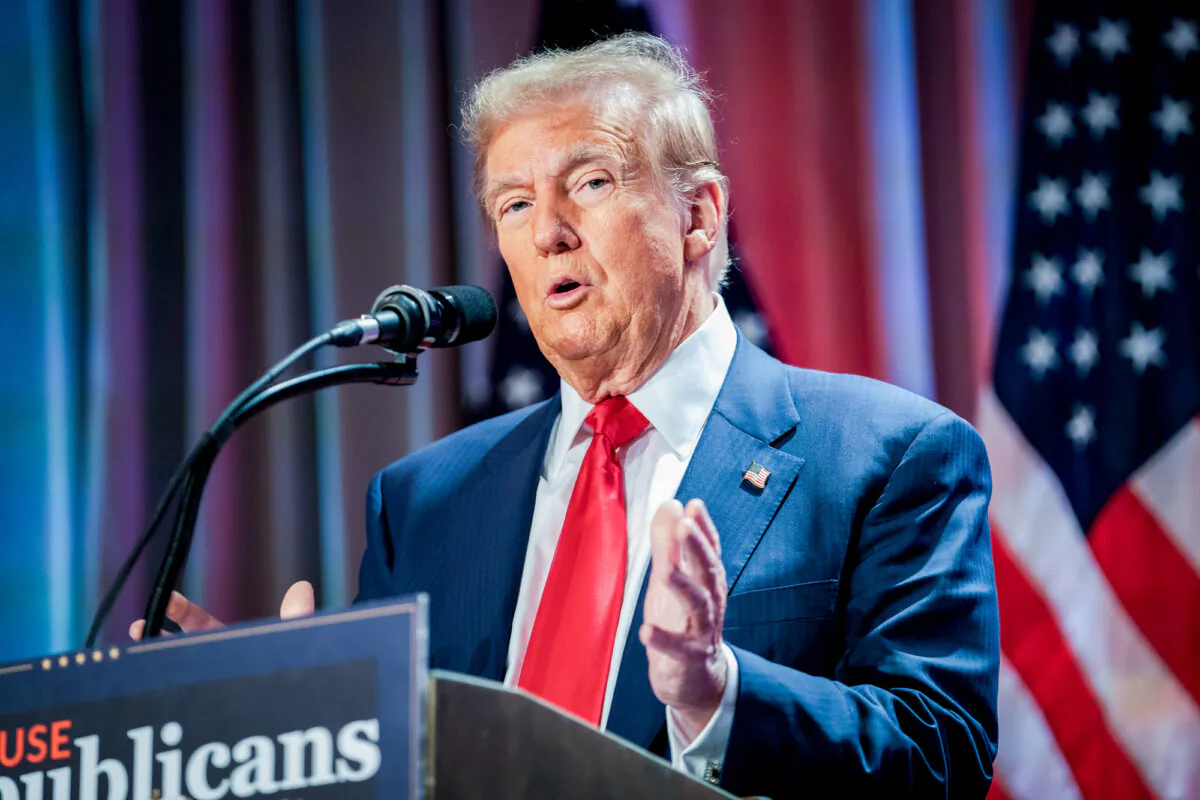 President-elect Donald Trump speaks during a meeting with the House GOP conference in Washington on Nov. 13, 2024. (Allison Robbert/Pool Photo via AP)