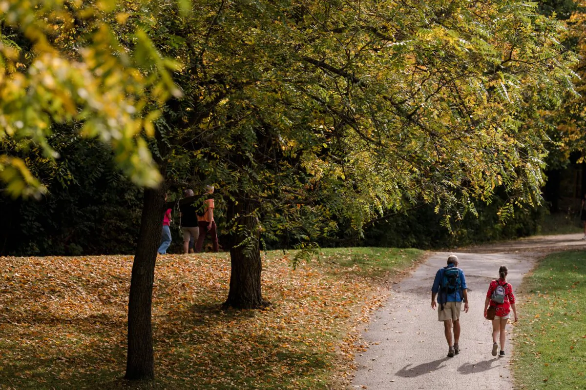 People walk near the Lac-aux-Castors at Mont-Royal in Montreal in a file photo. (Andrej Ivanov/AFP via Getty Images)