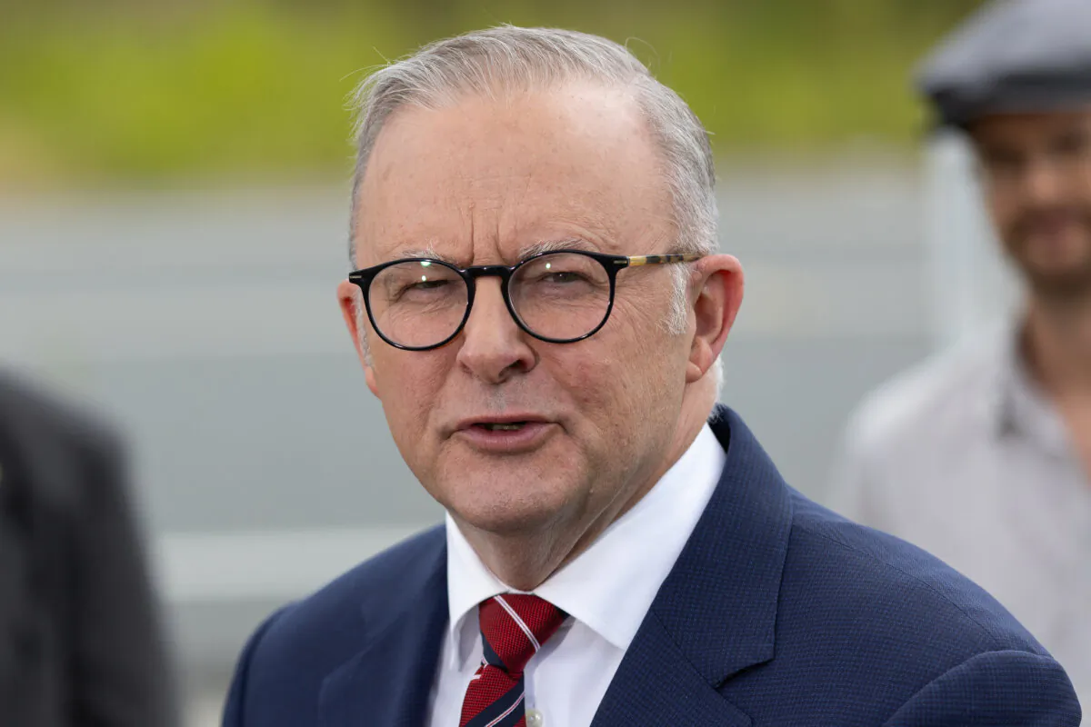 Prime Minister Anthony Albanese speaks to media during a doorstop event in the Gympie Region in central Queensland in Australia on Jan. 6, 2025. (AAP Image/Russell Freeman)