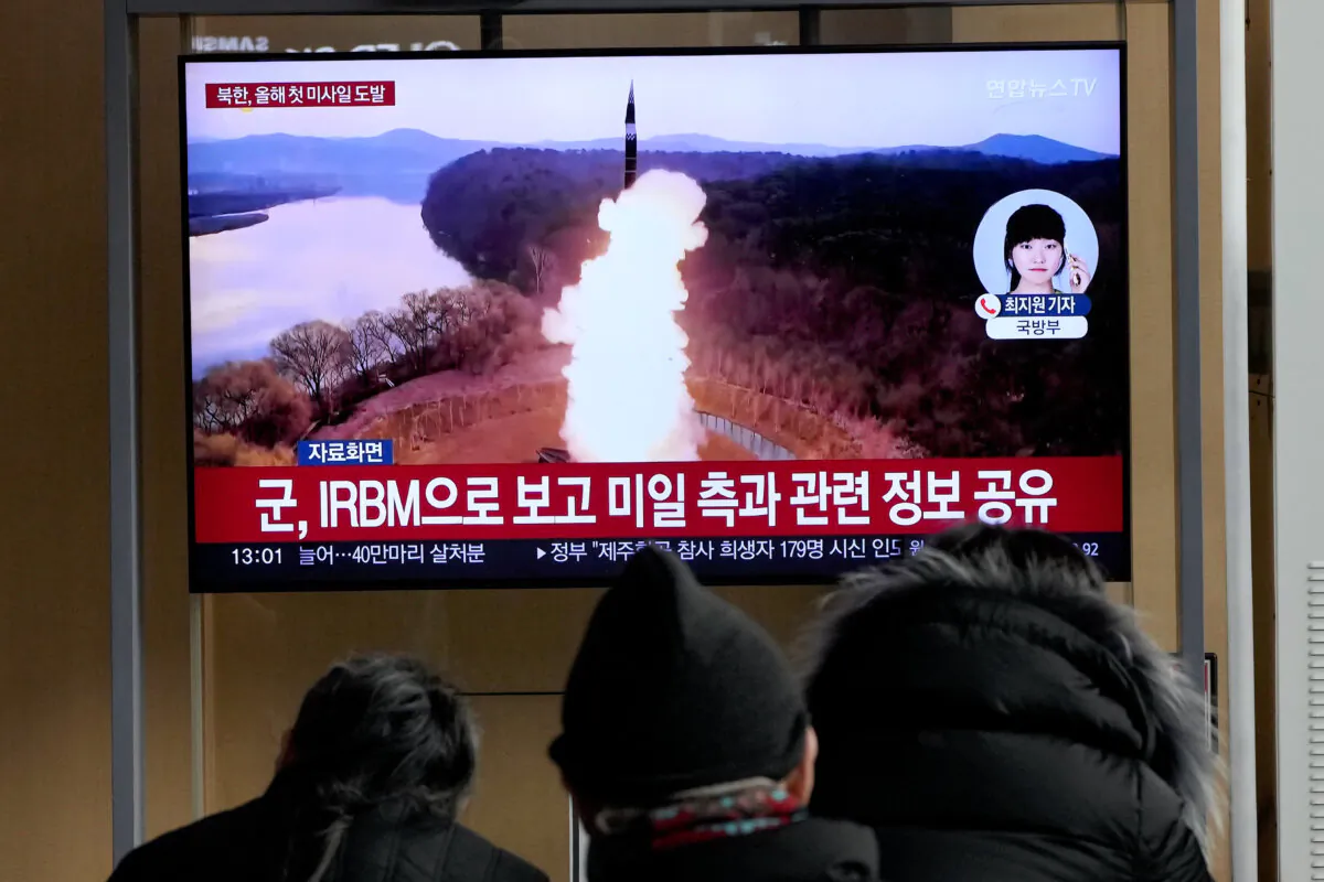 A TV screen shows a file image of North Korea's missile launch during a news program at Seoul Railway Station in Seoul, South Korea, on Jan. 6, 2025. (Ahn Young-joon/AP Photo)