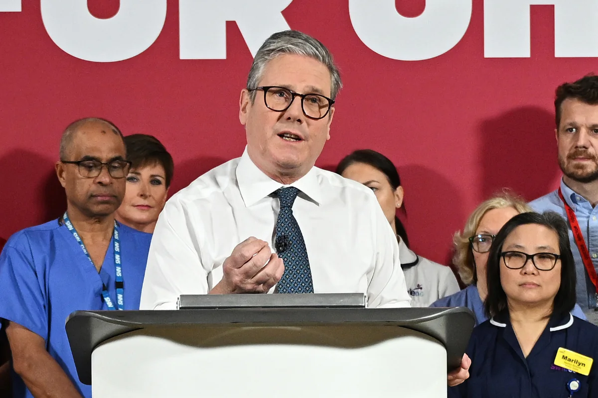 Prime Minister Sir Keir Starmer delivers a speech on his 'plan for change' commitments on health care during a visit to Elective Orthopaedic Centre in Epsom, Surrey, England, on Jan. 6, 2025. (Leon Neal/PA Wire)