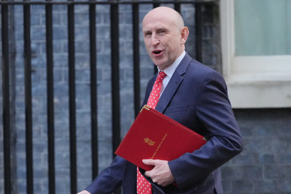 Secretary of State for Defence John Healey arrives in Downing Street for a Cabinet meeting in London, England, on Dec. 3, 2024. (Jonathan Brady/PA Wire)