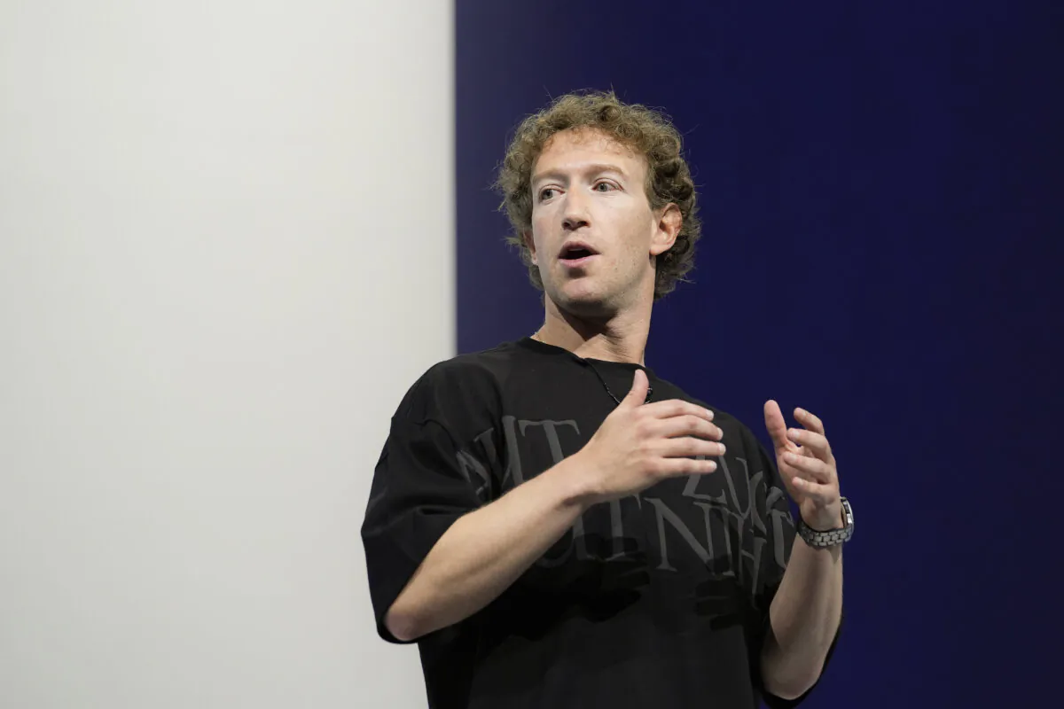 Mark Zuckerberg talks about the Orion AR glasses during the Meta Connect conference in Menlo Park, Calif., on Sept. 25, 2024. (Godofredo A. Vásquez/AP Photo)