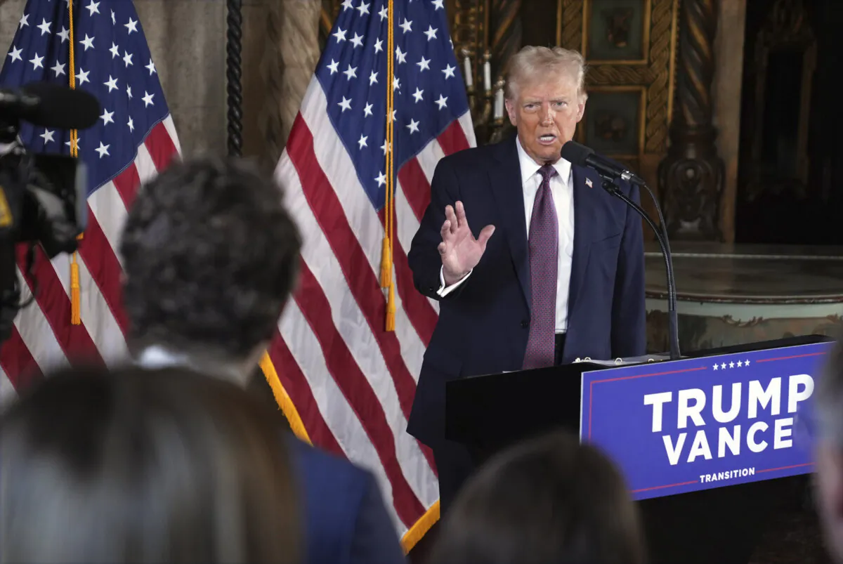 President-elect Donald Trump speaks during a news conference at Mar-a-Lago in Palm Beach, Fla., on Jan. 7, 2024. (Evan Vucci/AP Photo)