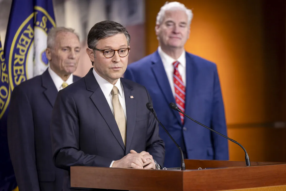 House Speaker Mike Johnson (R-La.) listens during a press conference in Washington, on Jan. 7, 2025. (Tasos Katopodis/Getty Images)