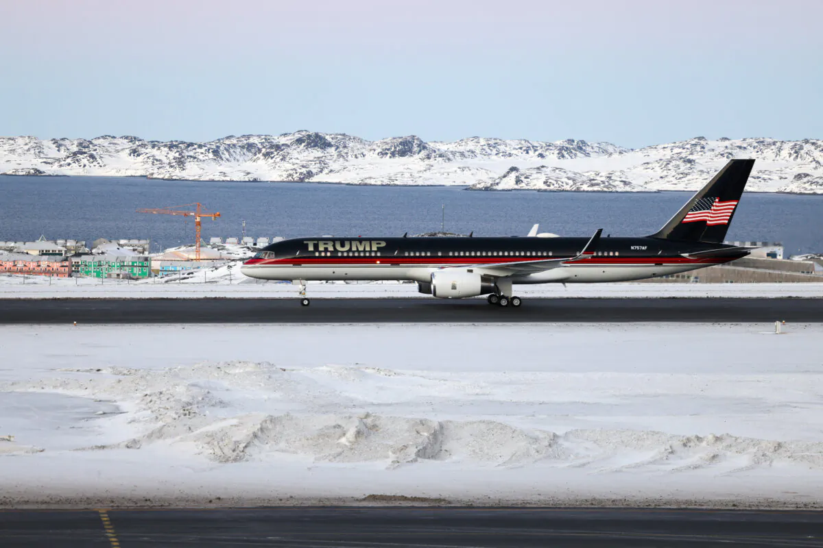 An aircraft carrying U.S. businessman Donald Trump Jr. arrives in Nuuk, Greenland, on Jan. 7, 2025. (Emil Stach/Ritzau Scanpix/AFP via Getty Images)