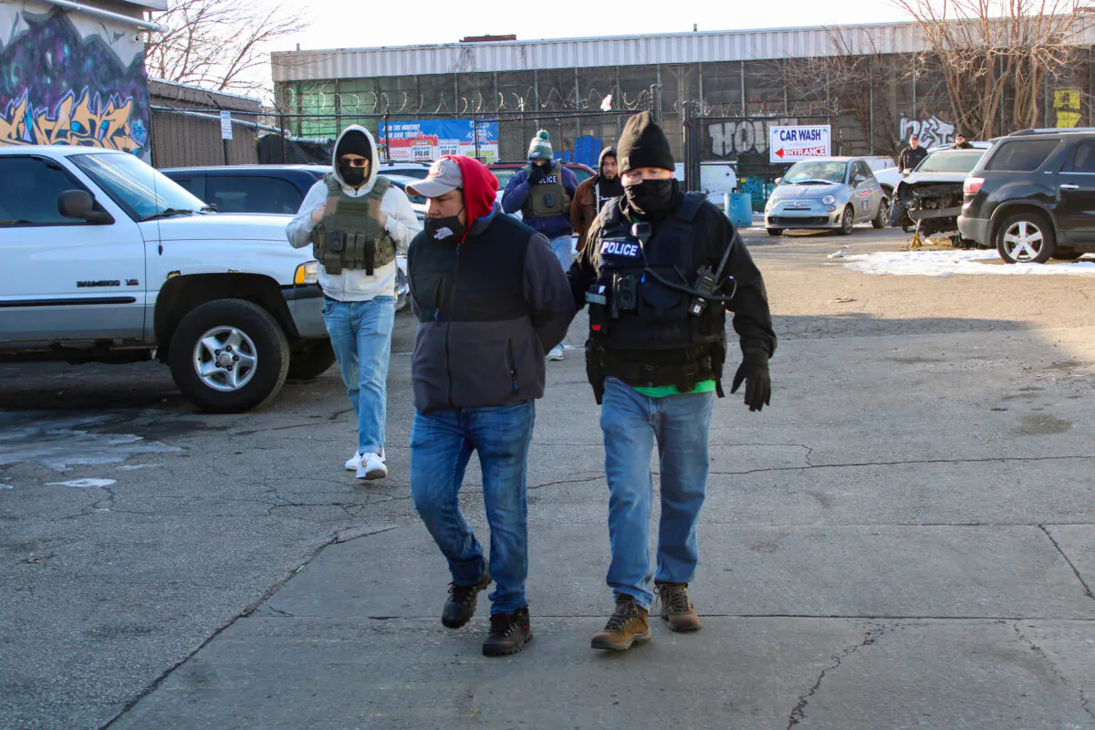 ICE Philadelphia conducts a worksite enforcement operation at a car wash and arrests seven individuals in Philadelphia on Jan. 28, 2025. (U.S. Immigration and Customs Enforcement via Getty Images)
