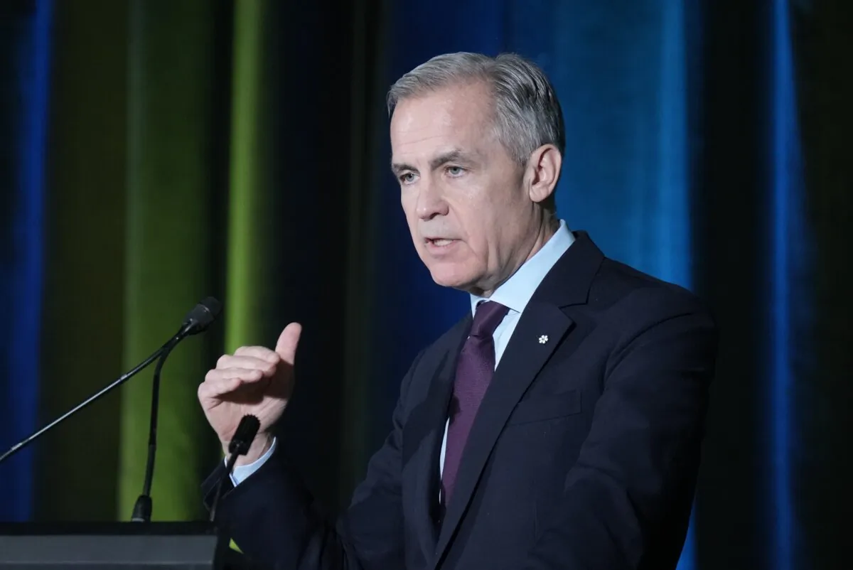 Mark Carney, who has served as the governor of the Bank of Canada and the Bank of England, speaks at the Sustainable Finance conference, on Nov. 28, 2024. (The Canadian Press/Adrian Wyld)