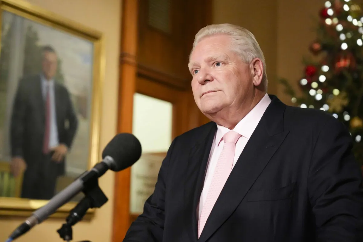 Ontario Premier Doug Ford speaks to the media outside of his office in the Queens Park Legislature, in Toronto, on Dec. 11, 2024. (The Canadian Press/Chris Young)
