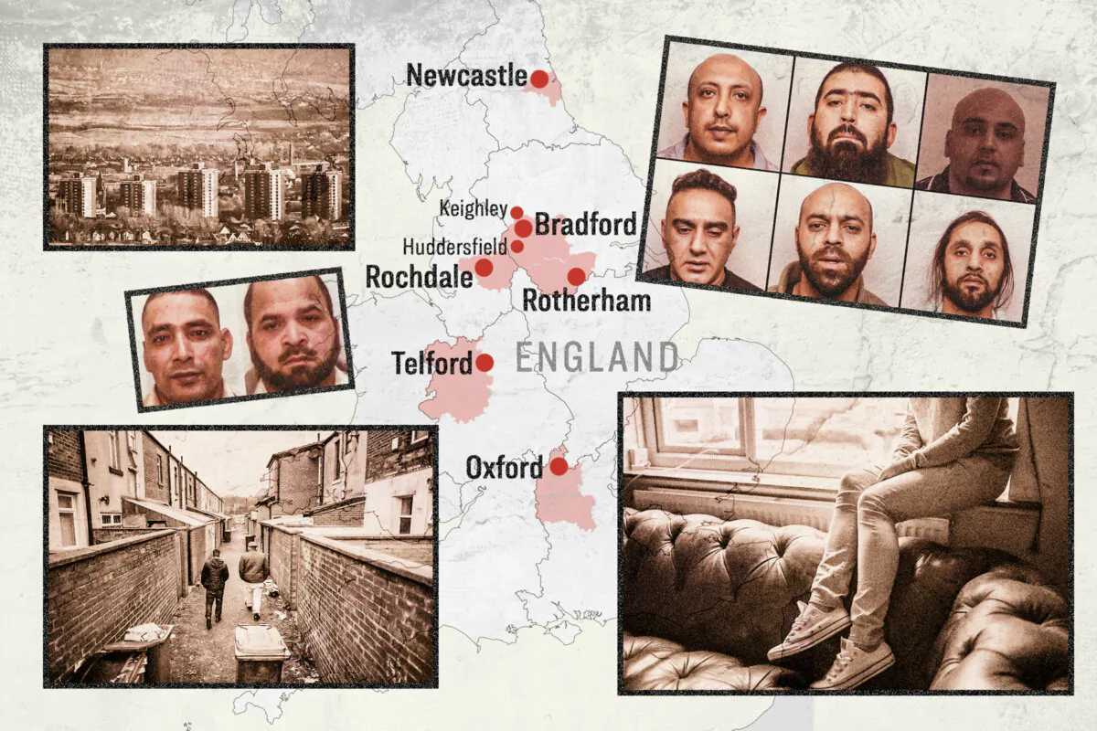 (Illustration by The Epoch Times, Getty Images, Greater Manchester Police, National Crime Agency)
