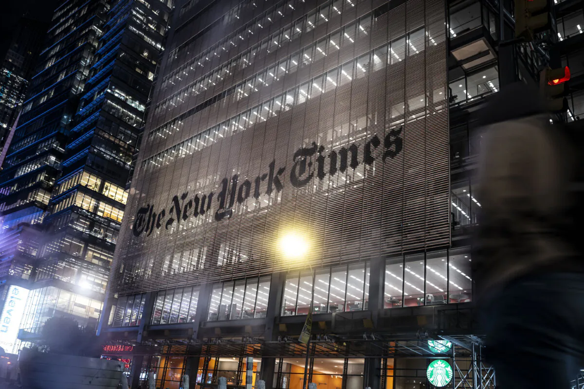 The New York Times building in New York City on Jan. 8, 2025. (Samira Bouaou/The Epoch Times)