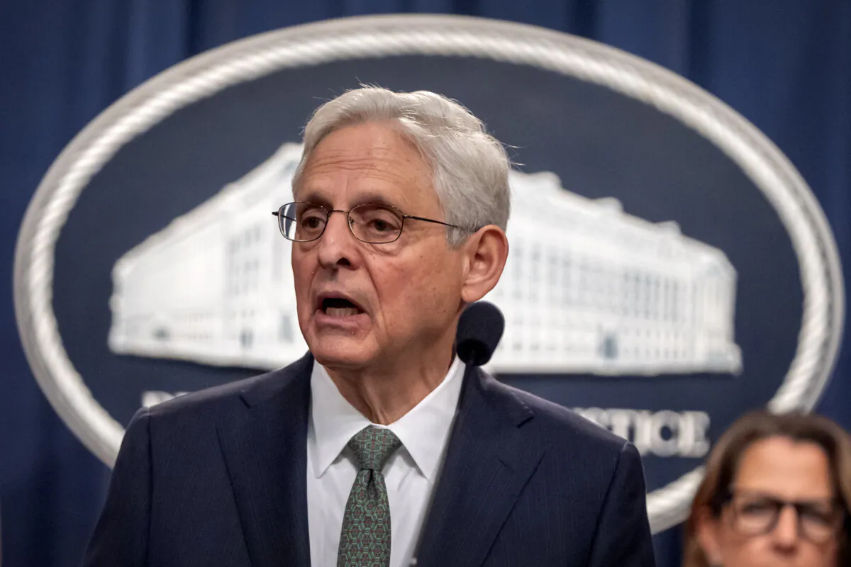 Attorney General Merrick Garland speaks during a news conference at the Department of Justice, on Oct. 10, 2024, in Washington. (The Canadian Press/AP-Mark Schiefelbein)