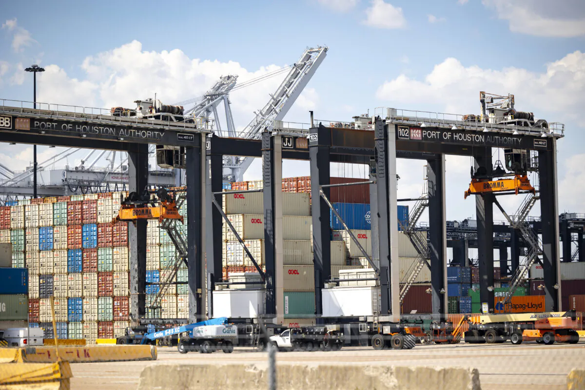 Work is completely stopped at the Barbours Cut Container Terminal during the first day of a dockworkers strike on in Houston on Oct. 1, 2024. (Annie Mulligan/AP Photo)