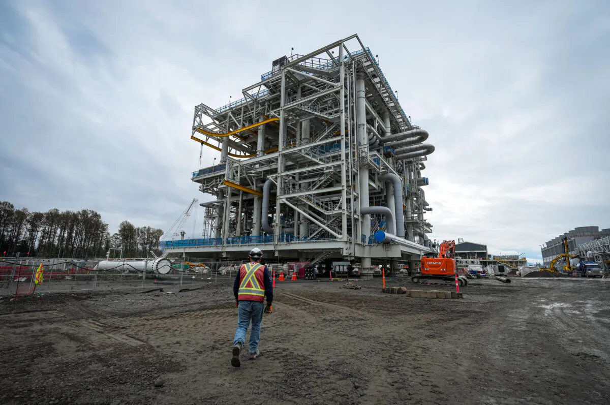 A receiving platform at the export terminal for the Coastal GasLink natural gas pipeline under construction in Kitimat, B.C., on Sept. 28, 2022. (The Canadian Press/Darryl Dyck)