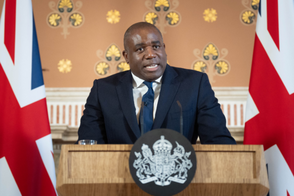 Foreign Secretary David Lammy speaking at the Foreign Commonwealth and Development Office in London, England, on Jan. 9, 2025. (Stefan Rousseau/PA Wire)