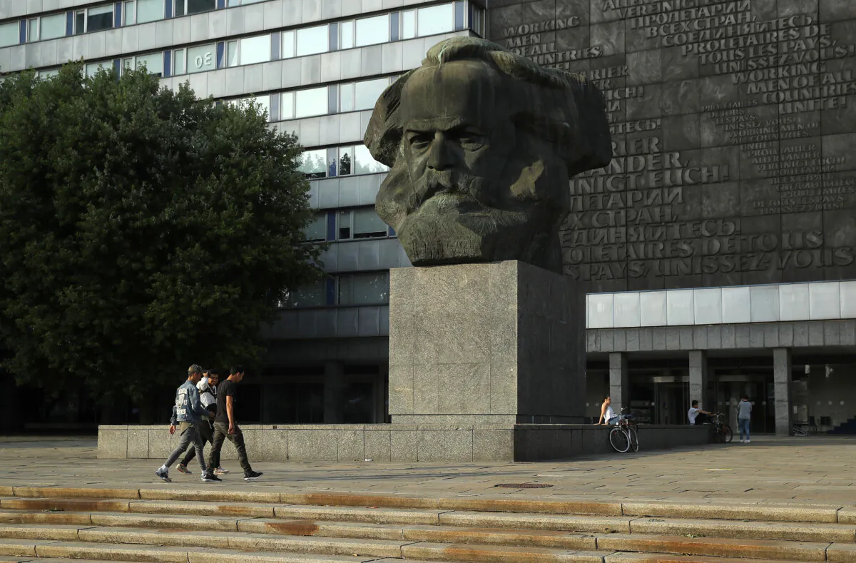 A monument to Karl Marx in the city center of Chemnitz, Germany, on Aug. 29, 2018. (Sean Gallup/Getty Images)
