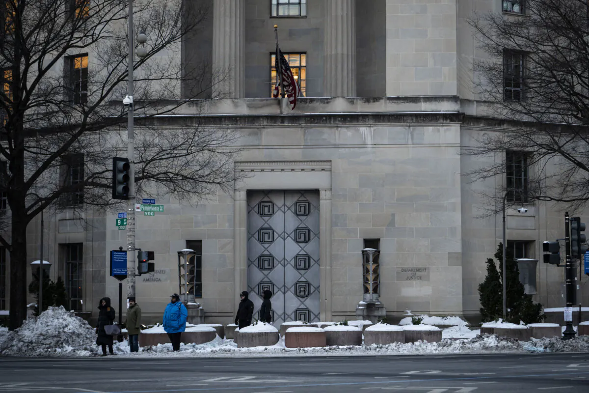 The Department of Justice (DOJ) in Washington on Jan. 9, 2025. (Madalina Vasiliu/The Epoch Times)