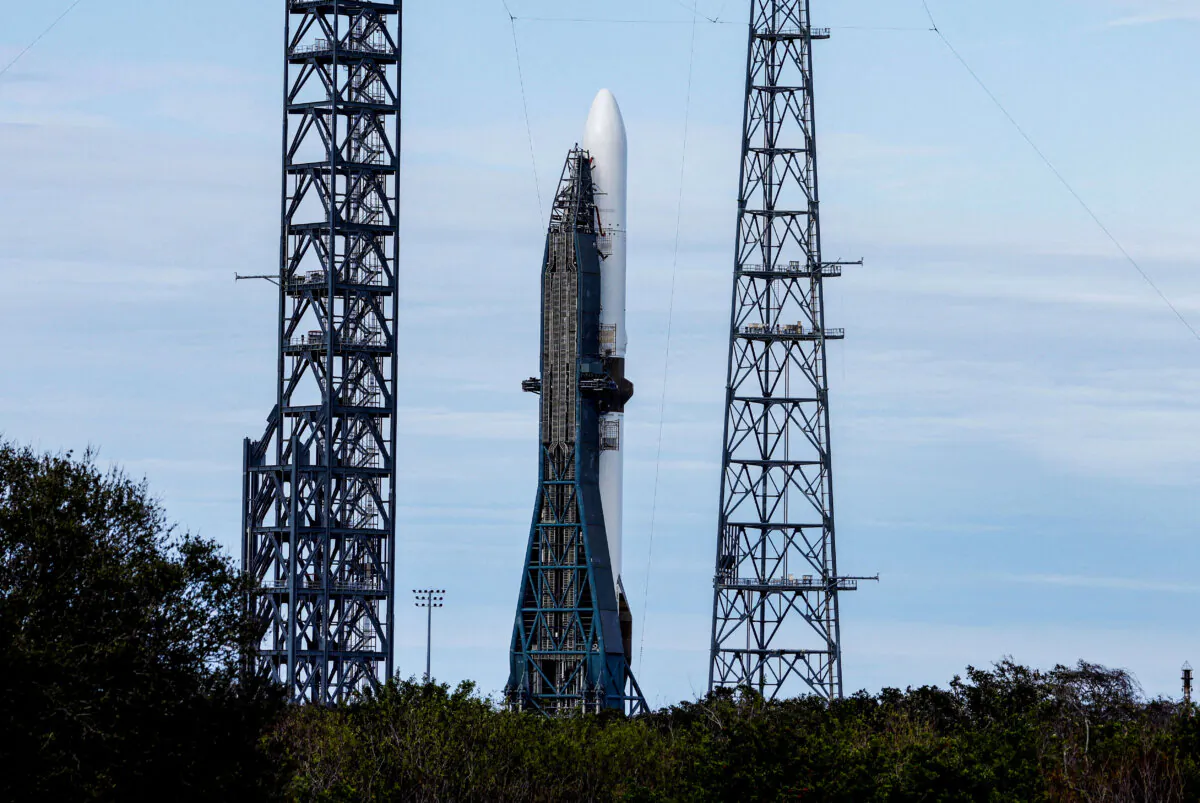 A Blue Origin New Glenn rocket stands ready for launch at the Cape Canaveral Space Force Station in Cape Canaveral, Fla., on Jan. 11, 2025. (Joe Skipper/Reuters)