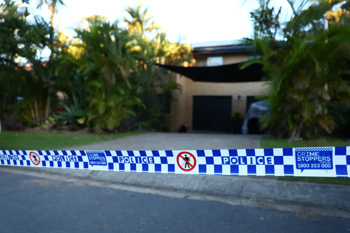 Police tape outside a house in Brisbane, Australia on June 9, 2022. (Chris Hyde/Getty Images)