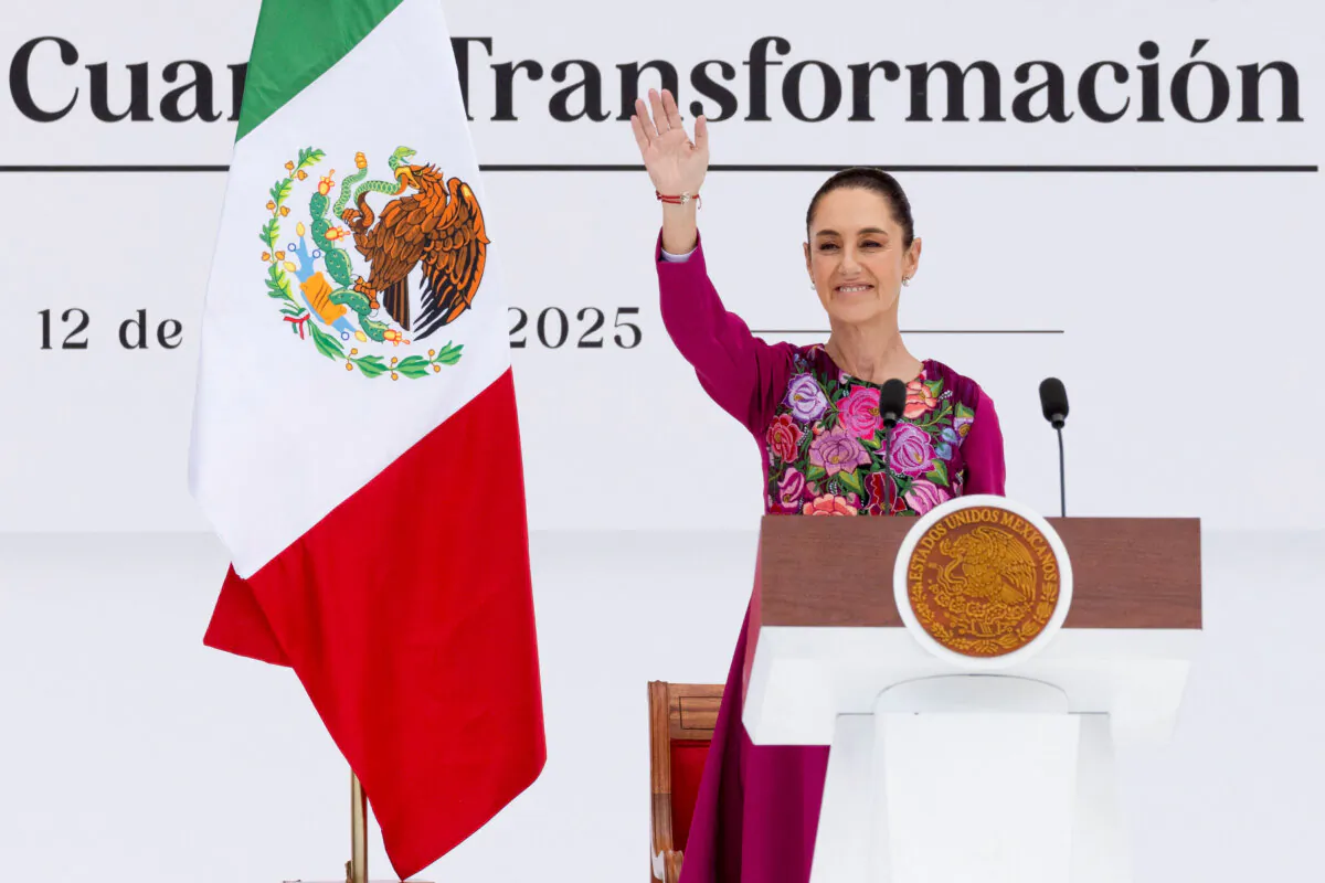 Mexico's President Claudia Sheinbaum holds a rally to inform about her government's first 100 days, at Zocalo square in downtown Mexico City, Mexico on Jan. 12, 2025. (Quetzalli Nice-Ha/Reuters)